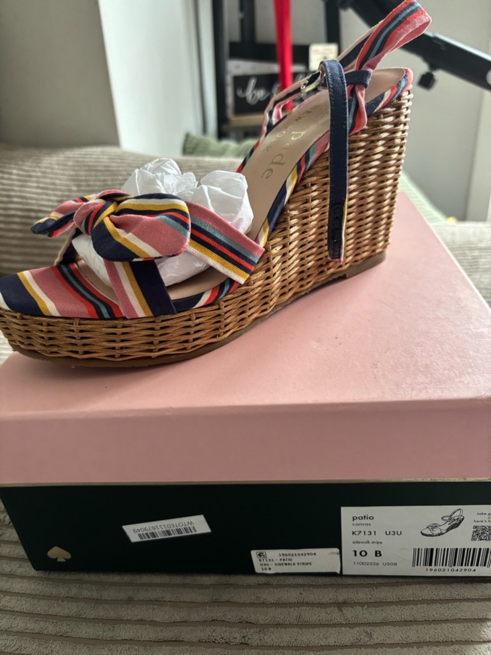 kate spade Multicolor Striped Bow Wedge Sandals SIZE 10 NEW